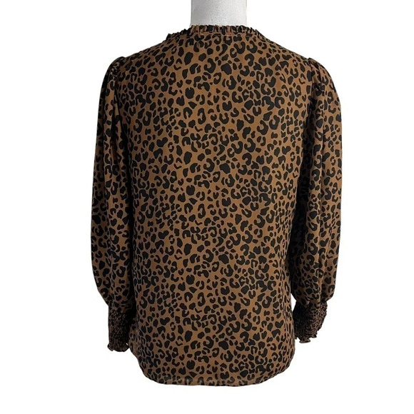 Aqua Leopard Print Blouse Size Small V Neck Brown and Black Polyester Cocktail - Picture 3 of 8